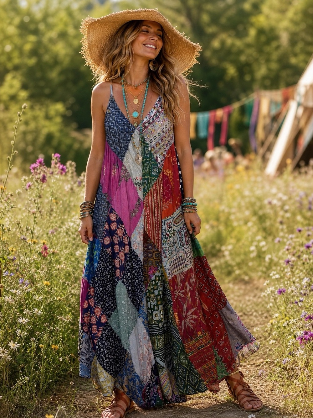 Kantha Boho hippie Colorful Patchwork Jumpsuit overalls one size fits most